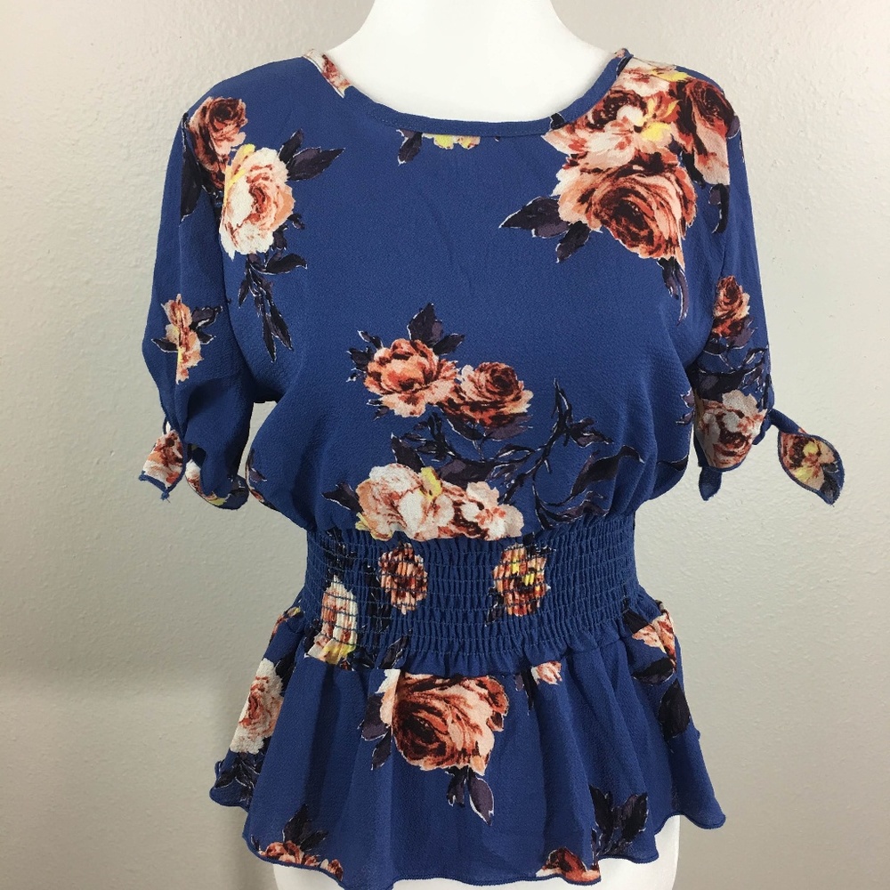Lavender Field Floral Top Smocked Waist